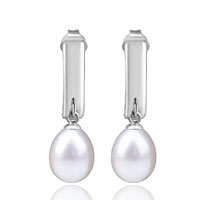 Sterling Silver Jewelry - dangle pearl hoop earrings Image.