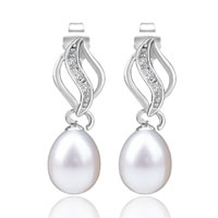 Sterling Silver Jewelry - dangle pearl crystal leaf earrings Image.