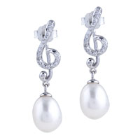 Sterling Silver Jewelry - dangling pearl musical symbol earrings Image.