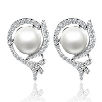 Earrings - crystal flower framed pearl earrings Image.
