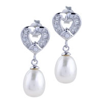 Sterling Silver Jewelry - crystal heart and pearl drop earrings Image.