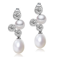 Sterling Silver Jewelry - double pearl and crystal earrings Image.