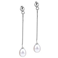 Sterling Silver Jewelry - long chain dangling pearl earrings Image.
