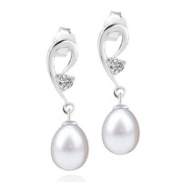 Sterling Silver Jewelry - silver crystal hook and dangling pearl earrings Image.