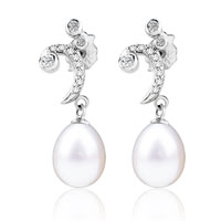 Sterling Silver Jewelry - crystal moon dangling pearl earrings Image.