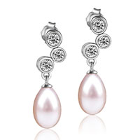 Sterling Silver Jewelry - crystal and peach pearl earrings Image.