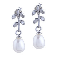 Sterling Silver Jewelry - dangling pearl willow leaf earrings Image.
