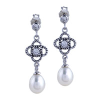 Sterling Silver Jewelry - dangling pearl love knot earrings Image.