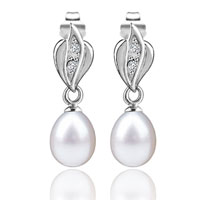 Sterling Silver Jewelry - dangling pearl leaf earrings Image.