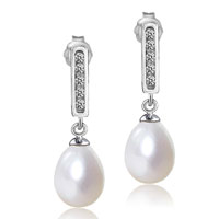 Sterling Silver Jewelry - crystal stick pearl earrings Image.