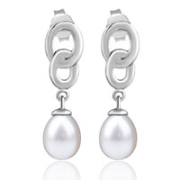 Sterling Silver Jewelry - hoop linked pearl earrings Image.