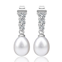 Sterling Silver Jewelry - dangle pearl crystal stick more rhinestone earrings Image.