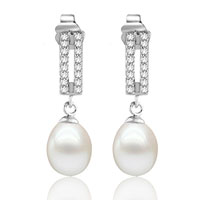 Sterling Silver Jewelry - crystal semi circle dangling pearl earrings Image.