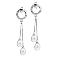 Sterling Silver Jewelry - hoop and round pearl long earrings Image.