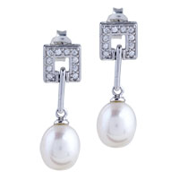 Sterling Silver Jewelry - crystal square and pearl earrings Image.