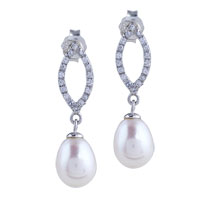Sterling Silver Jewelry - crystal oval and pearl earrings Image.