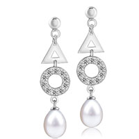 Sterling Silver Jewelry - triangle and hoop pearl earrings Image.