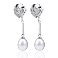 Sterling Silver Jewelry - layered heart dangle pearl earrings Image.
