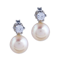 Sterling Silver Jewelry - round peach pearl earrings Image.