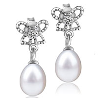 Sterling Silver Jewelry - dangle pearl butterfly earrings Image.