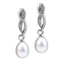 Sterling Silver Jewelry - dangle pearl cross leaf earrings Image.