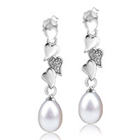 Sterling Silver Jewelry - dangle pearl triple heart linked earrings Image.