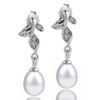 Sterling Silver Jewelry - dangle pearl crystal branch earrings Image.