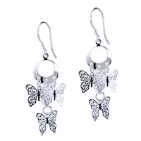 Sterling Silver Jewelry - filigree three butterfly earrings Image.
