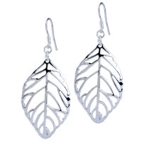 Sterling Silver Jewelry - carved hollow leaf shaped earrings Image.