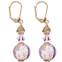 Murano Glass Jewelry - pink snow globe dangle earrings Image.