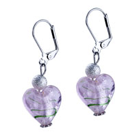 Murano Glass Jewelry - pink heart hinged earrings Image.