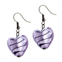 Murano Glass Jewelry - pink heart dangle earrings Image.