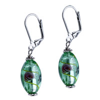Murano Glass Jewelry - sea green oval hinged earrings Image.