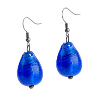 Murano Glass Jewelry - blue droplet dangle earrings Image.