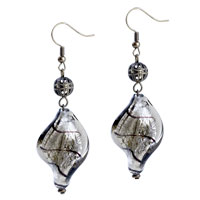 Murano Glass Jewelry - silver foile gray twist leaf earrings Image.