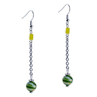 Murano Glass Jewelry - dangle forest green millefiori earrings Image.