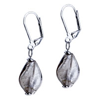 Murano Glass Jewelry - silver foil gray hinged earrings Image.