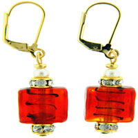 Murano Glass Jewelry - red crystal rhinestone earrings Image.
