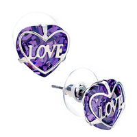 Earrings - february birthstone purple swarovski crystal heart with love stud earrings Image.