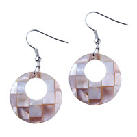 Mother Of Pearl Jewelry - white and bean red mother of pearl circle earring Image.