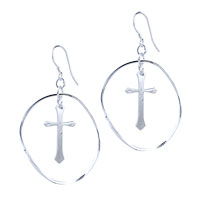 Earrings - hoop and cross silver earrings Image.