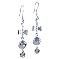 Sterling Silver Jewelry - bowknot and dice dangling earrings Image.