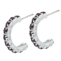 Sterling Silver Jewelry - purple studded half hoop earrings Image.