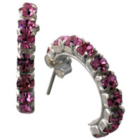 Sterling Silver Jewelry - pink crystal silver hoop earrings Image.