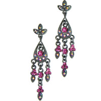 Earrings - pink teardrop chandelier austrian crystal earrings Image.