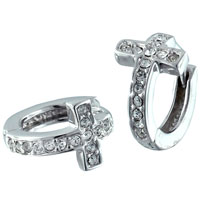 Sterling Silver Jewelry - cross studded hoop earrings Image.