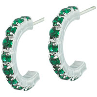 Sterling Silver Jewelry - green studded half hoop earrings Image.