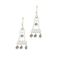 Earrings - sterling silver squiggly chandelier flower earrings Image.