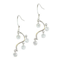 Sterling Silver Jewelry - sterling silver wavy dangle april diamond color rhinestone earrings Image.