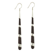 Sterling Silver Jewelry - long black silver sterling spring earrings Image.